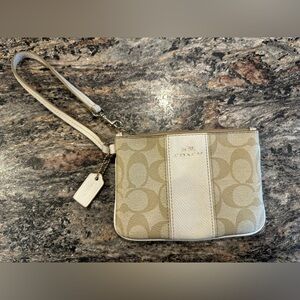 Coach Tan and Cream Signature Wristlet